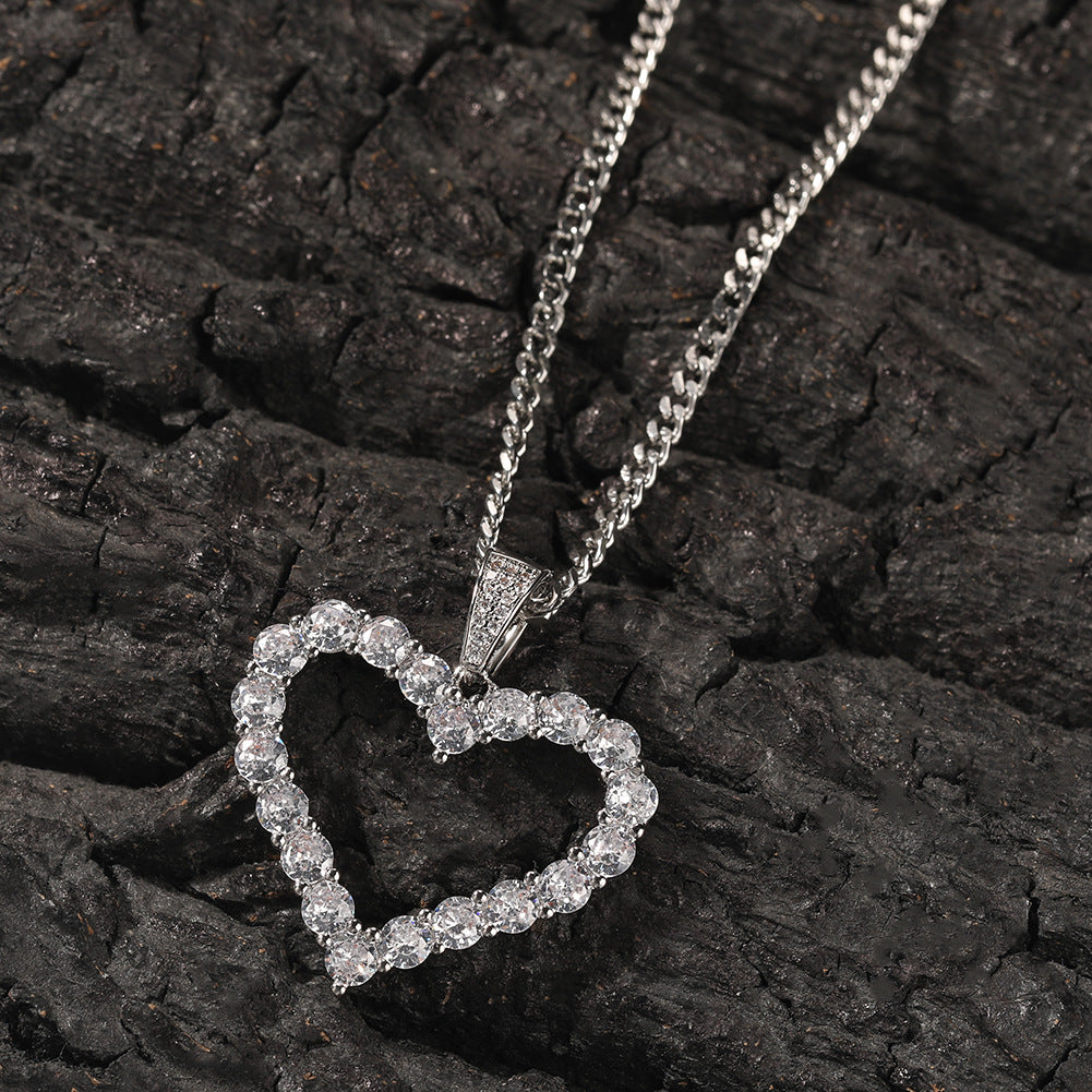 ICE WATER Zirconia Loving Design Hollow Pendant Necklace