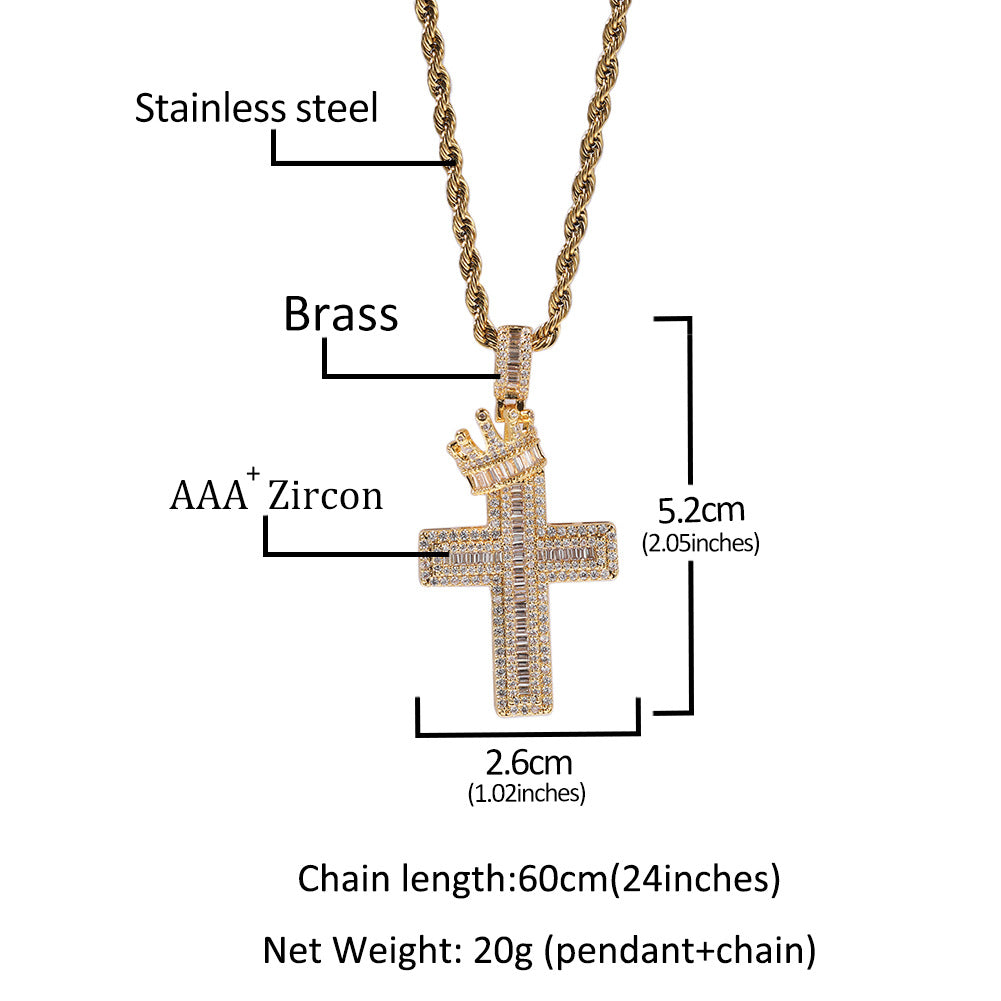 ICE WATER Crown Cross Pendant Zircon Hippop style