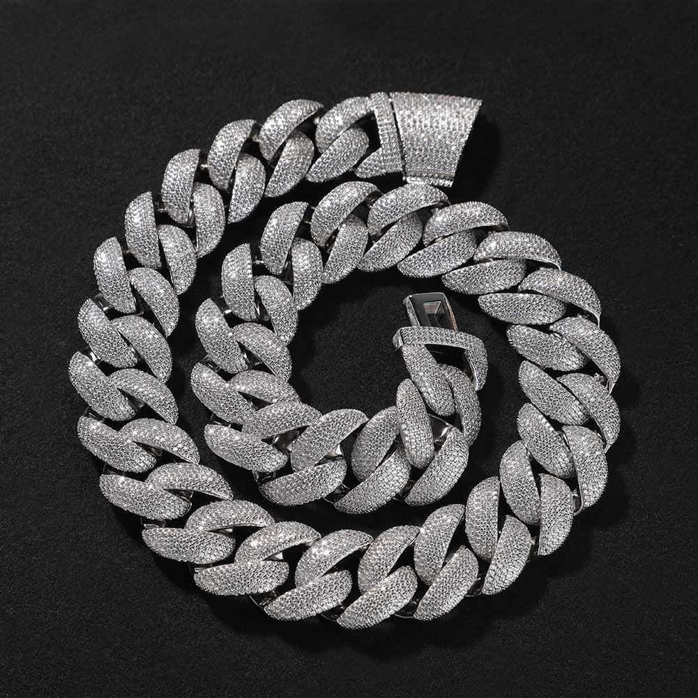28MM CURVED CLASP CUBAN LINK CHAIN IN WHITE GOLD-PLATED
