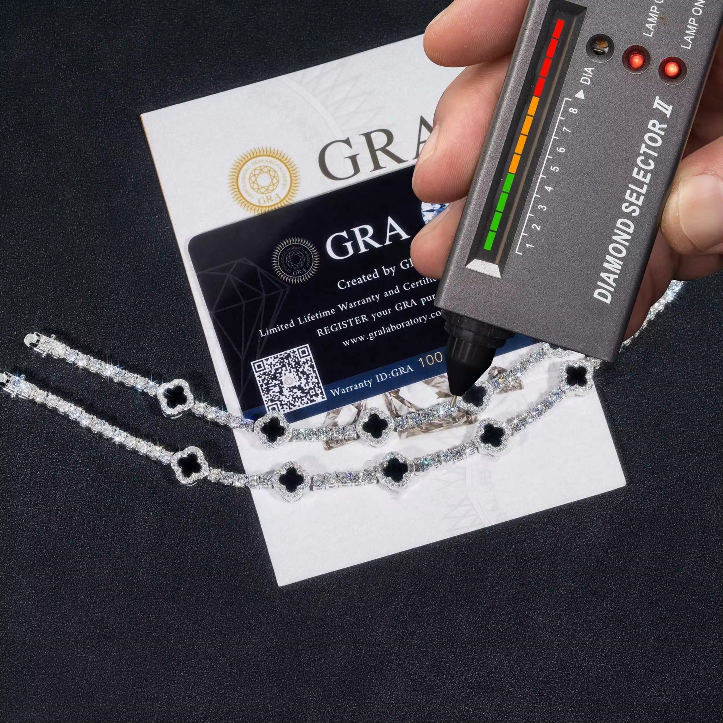 3MM 925S & VVS MOISSANITE FOUR LEAF BRACELET TENNIS CHAIN IN WHITE GOLD-PLATED