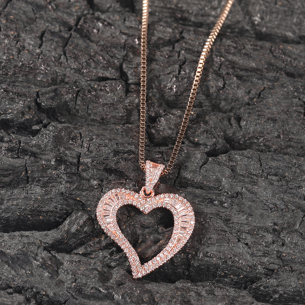 ICE WATER Curve Heart Baguette Cut Zirconia Necklace