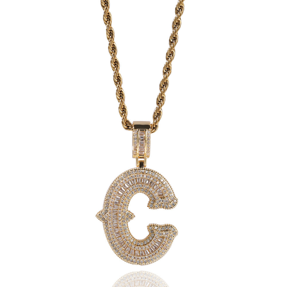 ICE WATER 26 English Letter Pendant Zircon