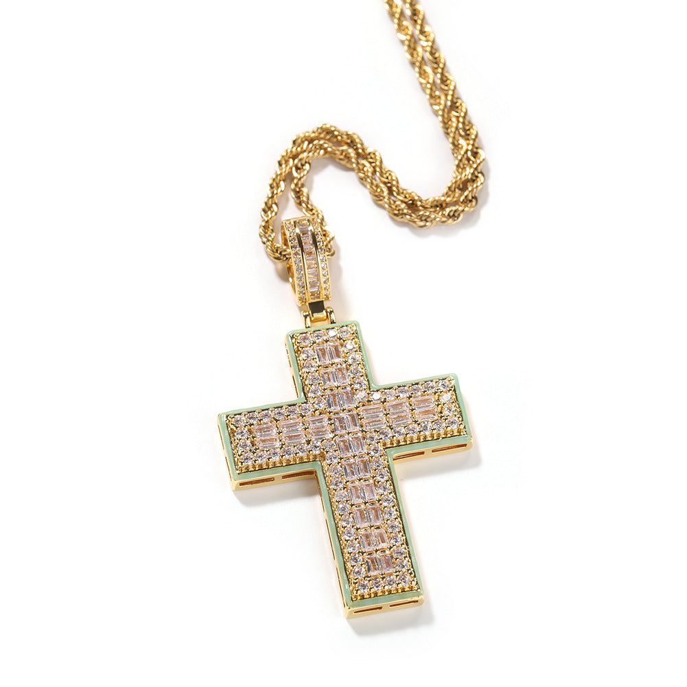 ICE WATER Cross Necklac Hip Hop Luminous zirconia Pendant