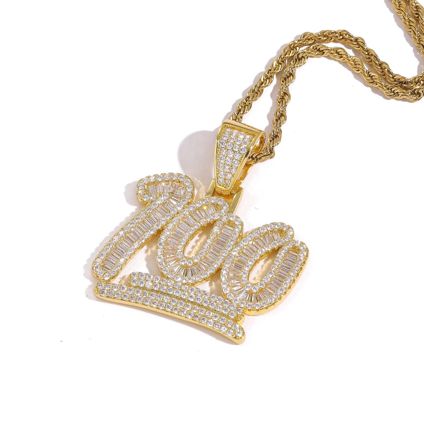 ICE WATER Iced Out 100 Number Pendant zirconia copper