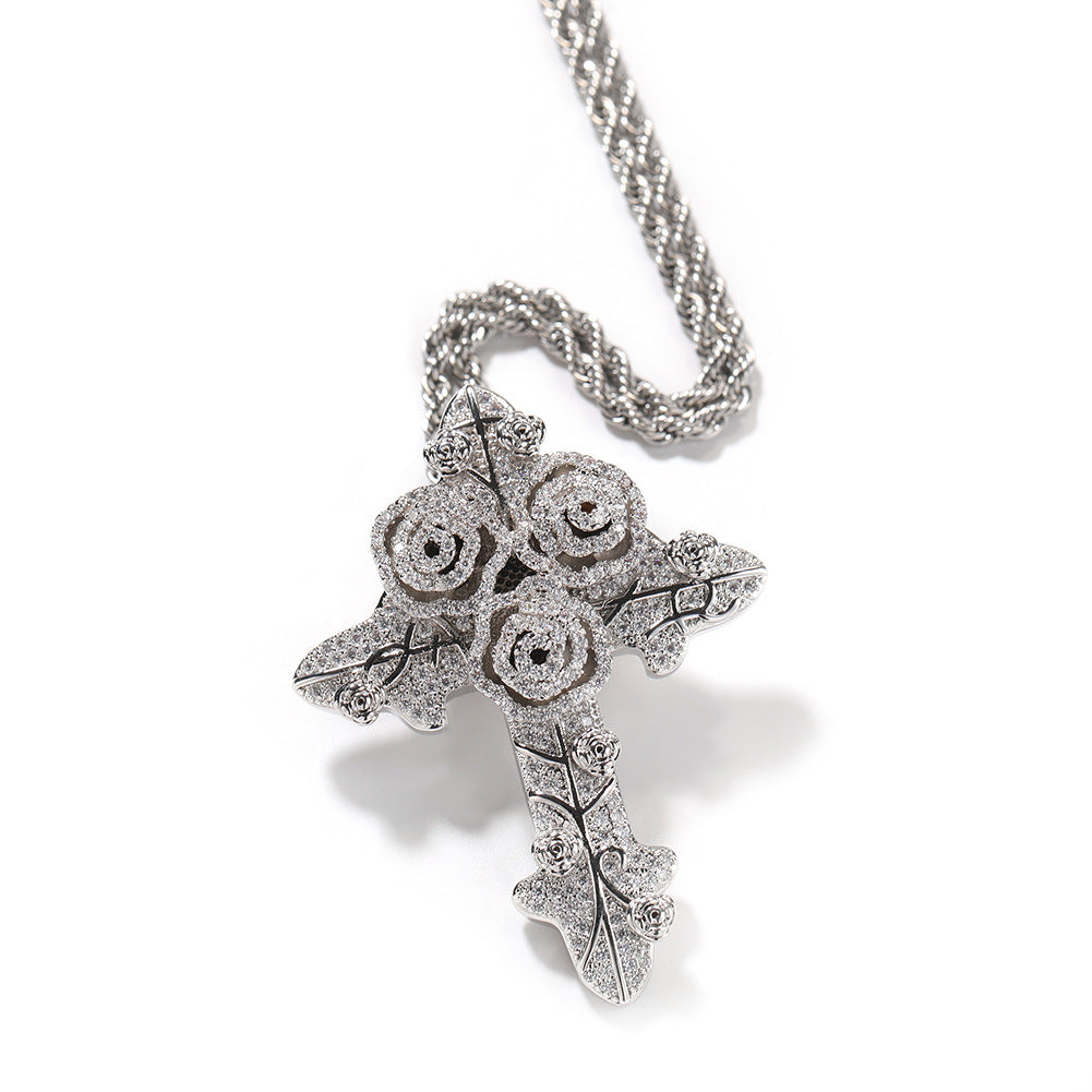 ICE WATER Hip-hop rose Cross zirconia Cuban Pendant