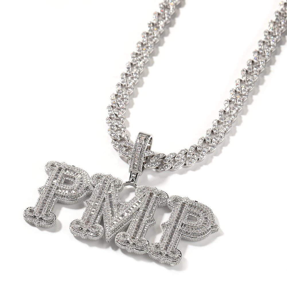 SMALL CUSTOM LETTERS PENDANT IN WHITE GOLD-PLATED