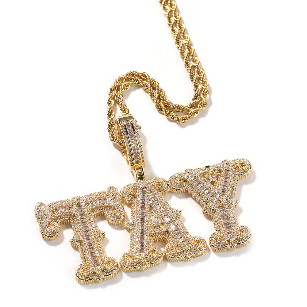 SMALL CUSTOM LETTERS PENDANT IN WHITE GOLD-PLATED