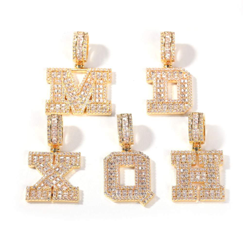 ICE WATER Hip-hop Cubic Zirconia Letters A-Z Pendant