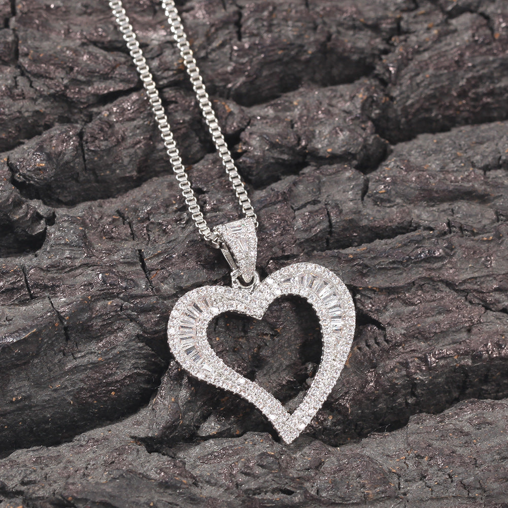 ICE WATER Curve Heart Baguette Cut Zirconia Necklace