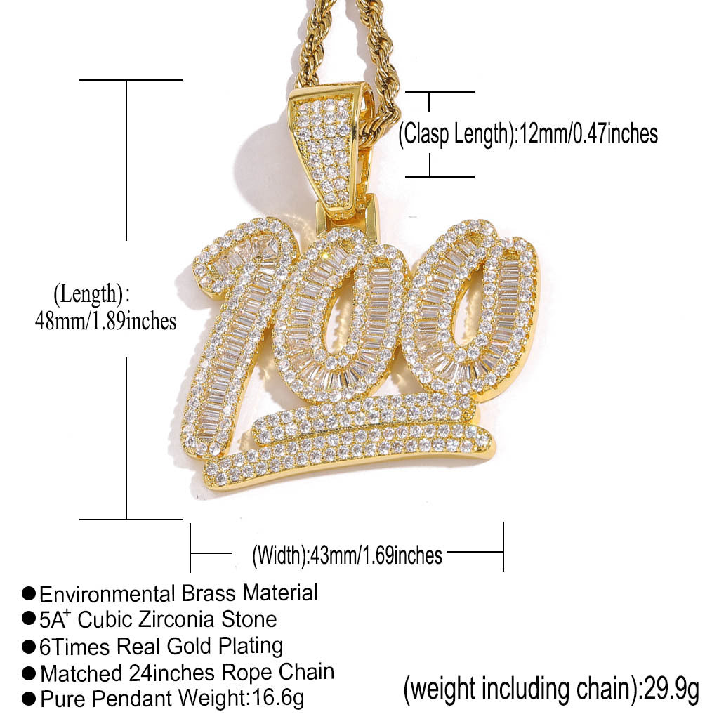 ICE WATER Iced Out 100 Number Pendant zirconia copper