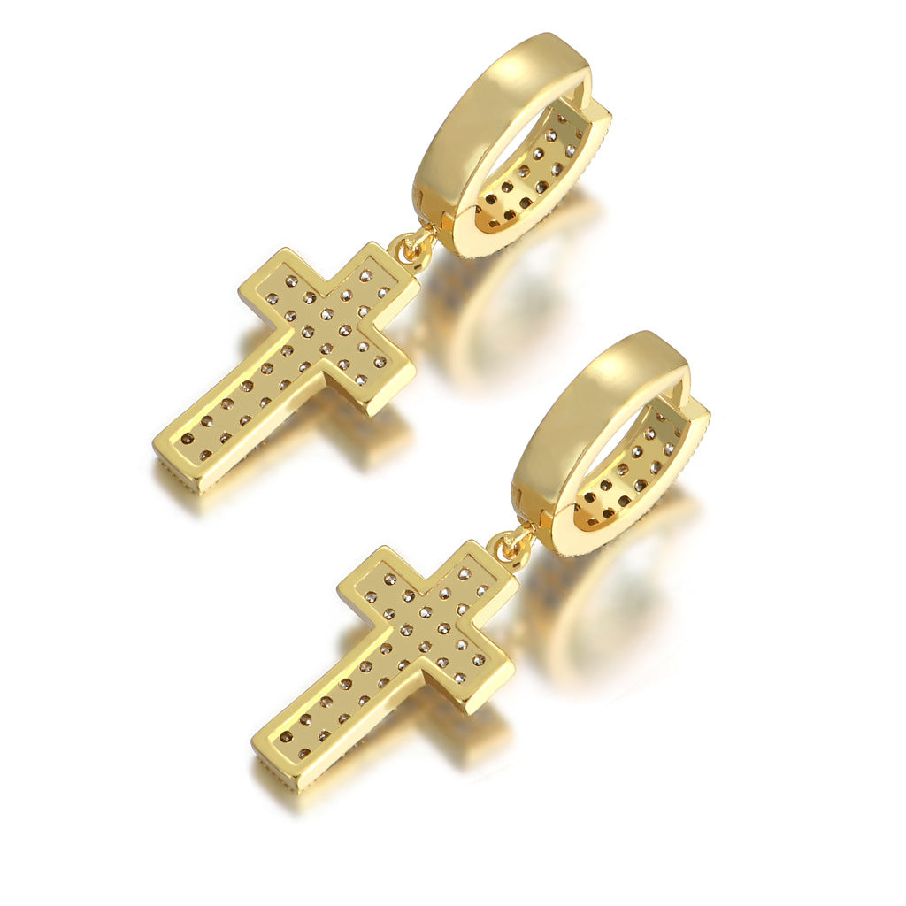 ICE WATER Hip Hop Zirconia Cross Earrings