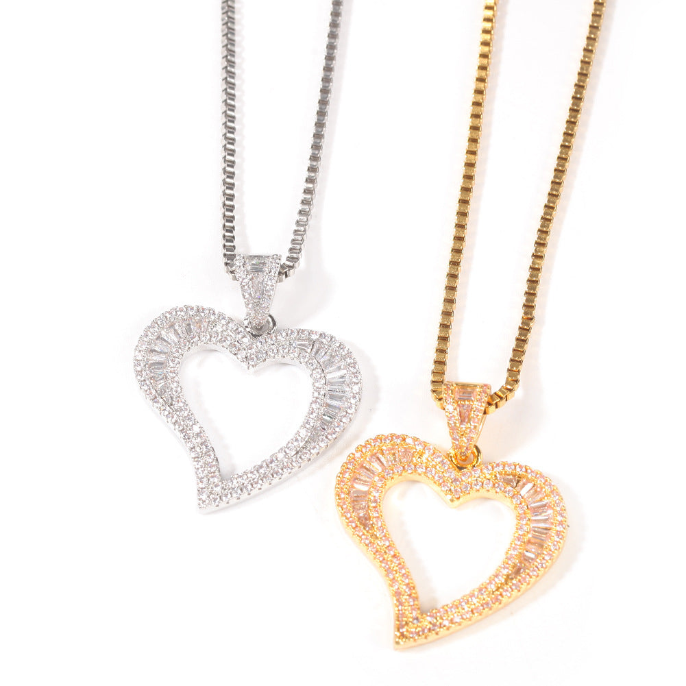 ICE WATER Curve Heart Baguette Cut Zirconia Necklace