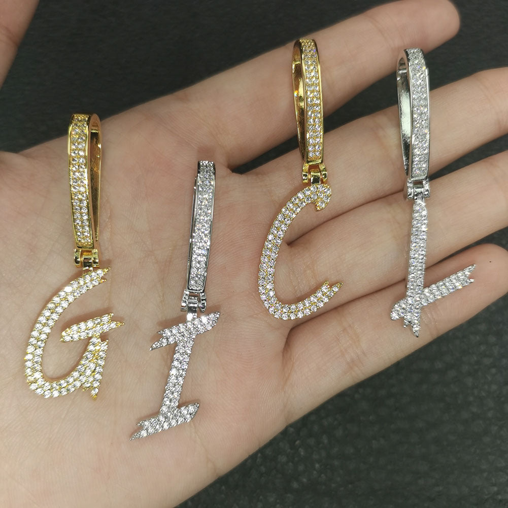 ICE WATER cursive  Double row Zircon 26 Letter Pendant