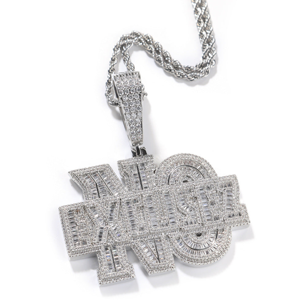 ICE WATER NO EXCUSEZ Letter Hip-Hop Pendant Copper zironia