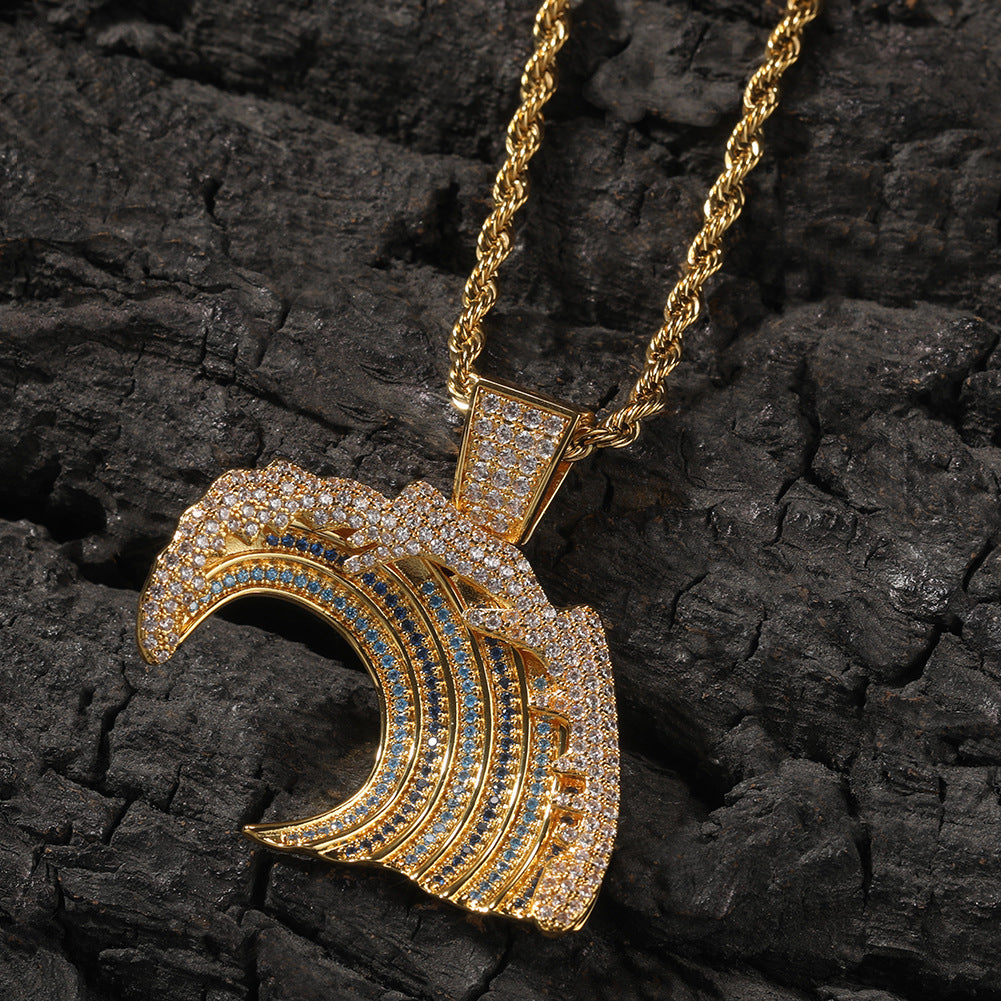 ICE WATER Hip Hop Zirconia Wave Shape Pendant Necklace