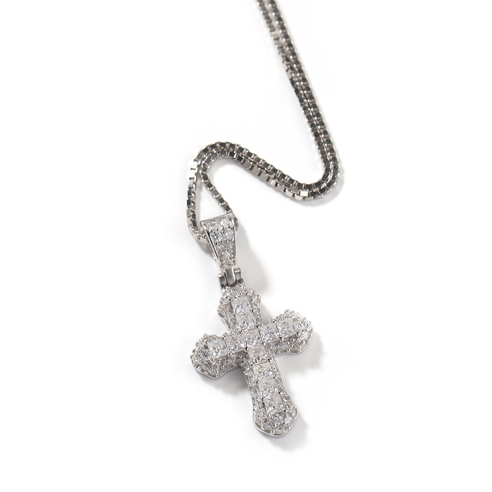 ICE WATER  All Over Zirconic Cross Pendant collarbone chain