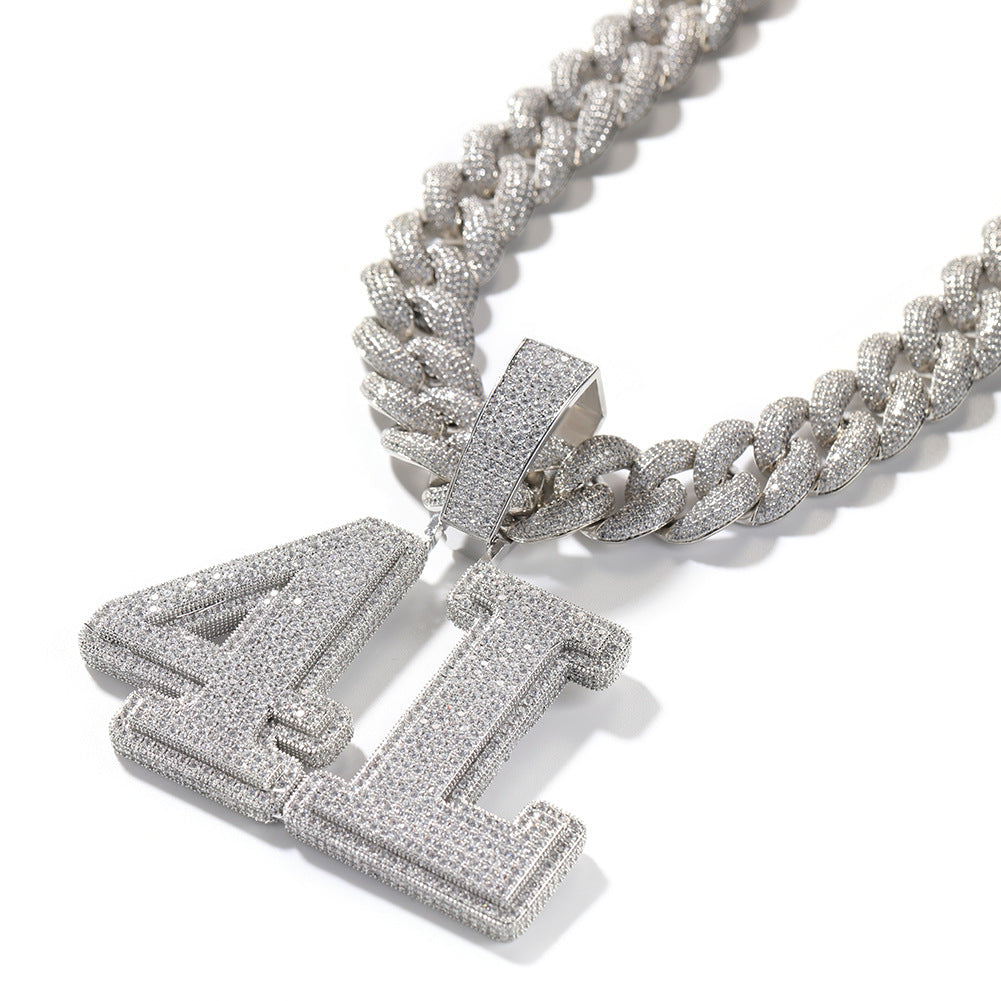 LARGE CUSTOM NUMBERS/LETTERS PENDANT IN WHITE GOLD-PLATED