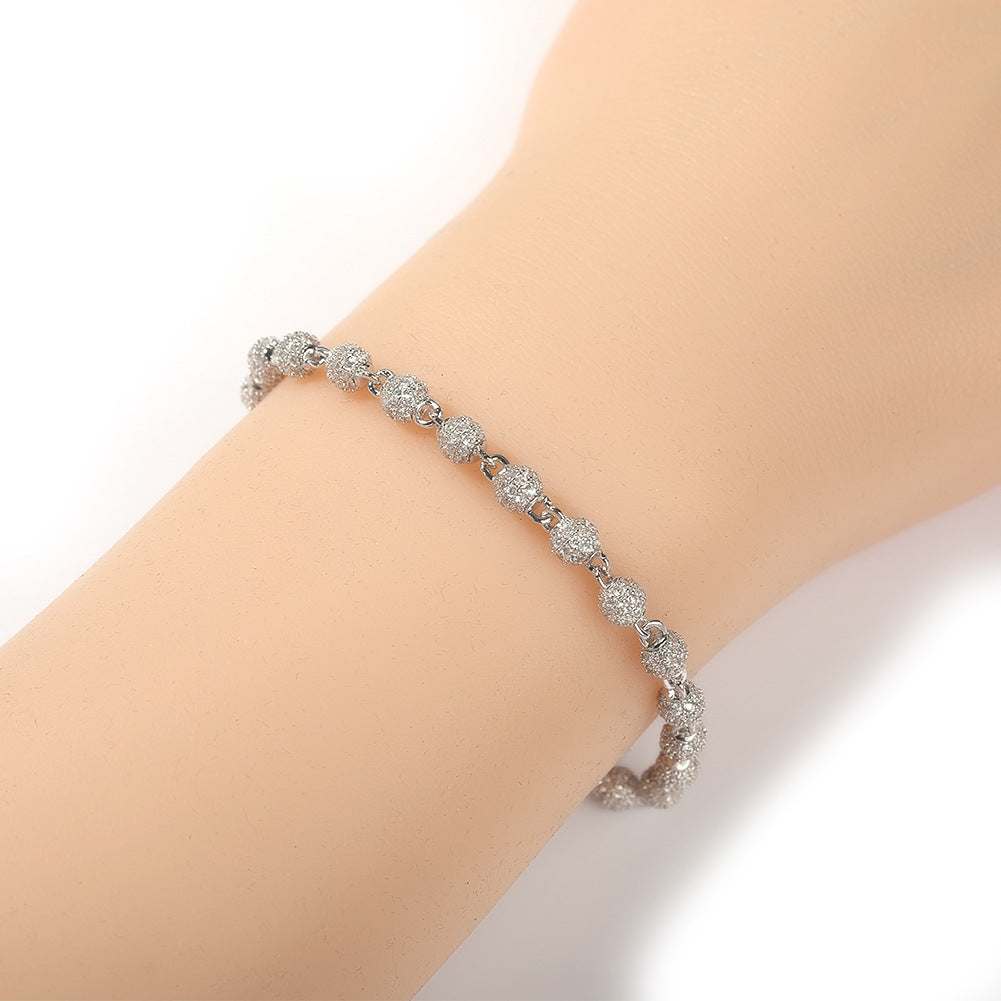 ICE WATER Round Beads Full Of Zircon Bracelet With Extension Chain