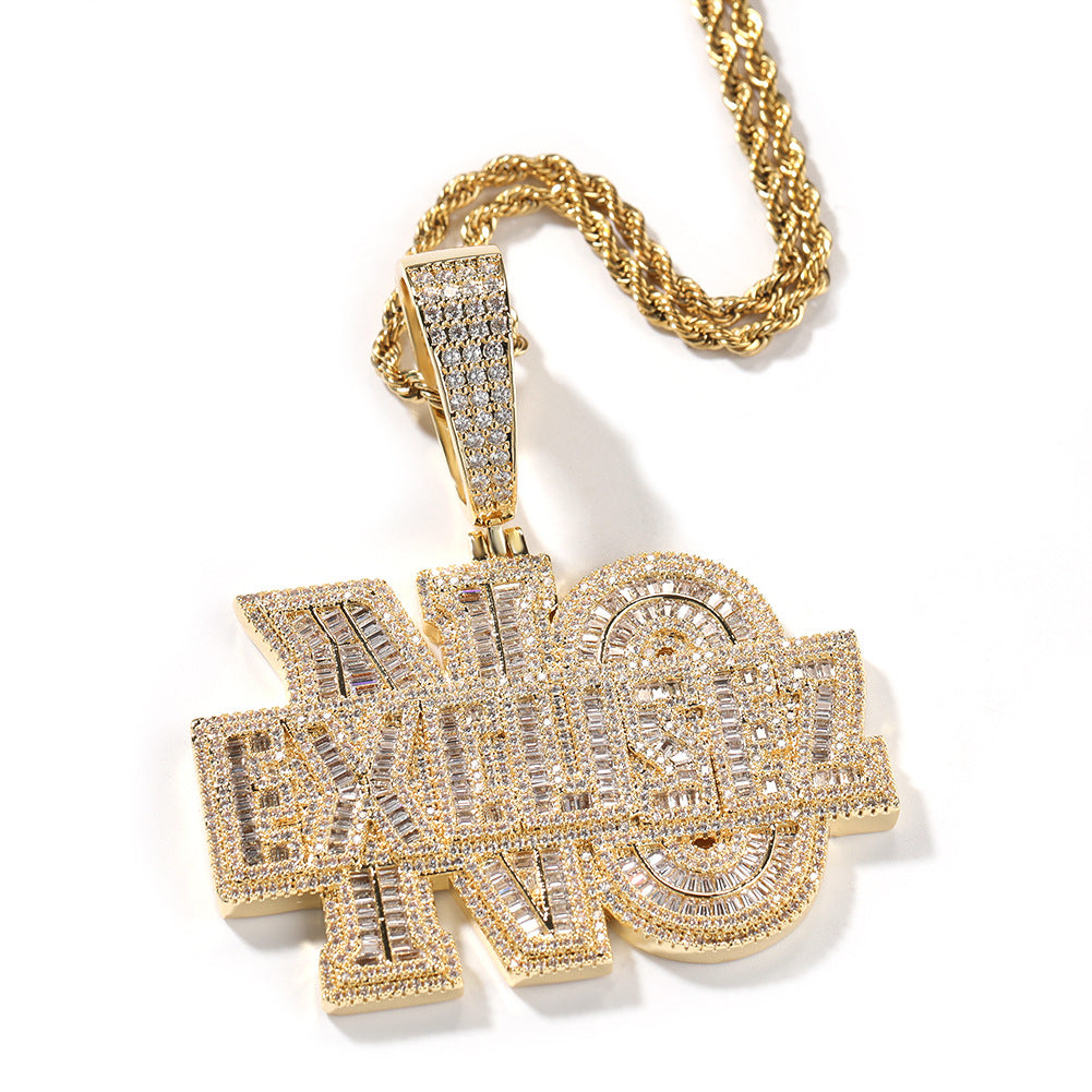 ICE WATER NO EXCUSEZ Letter Hip-Hop Pendant Copper zironia