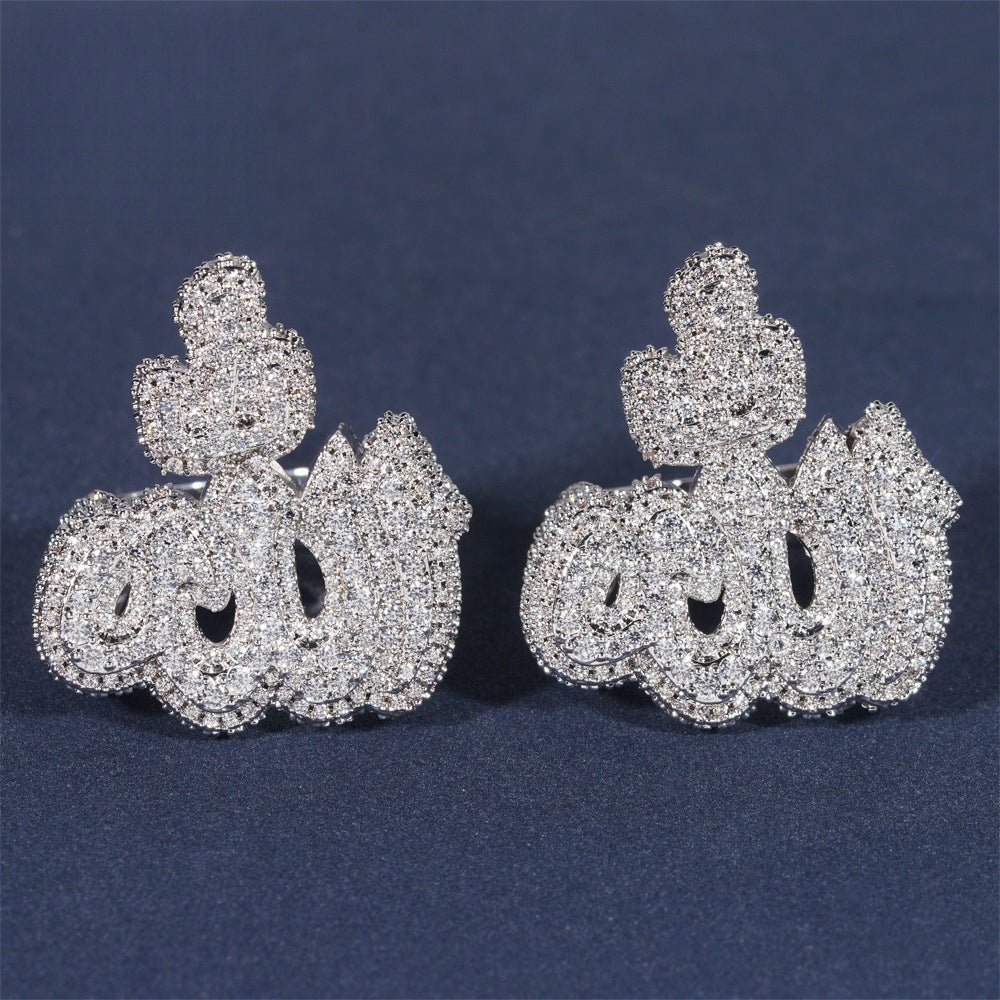 925S & VVS MOISSANITE ARABIC LETTER RING IN WHITE GOLD-PLATED