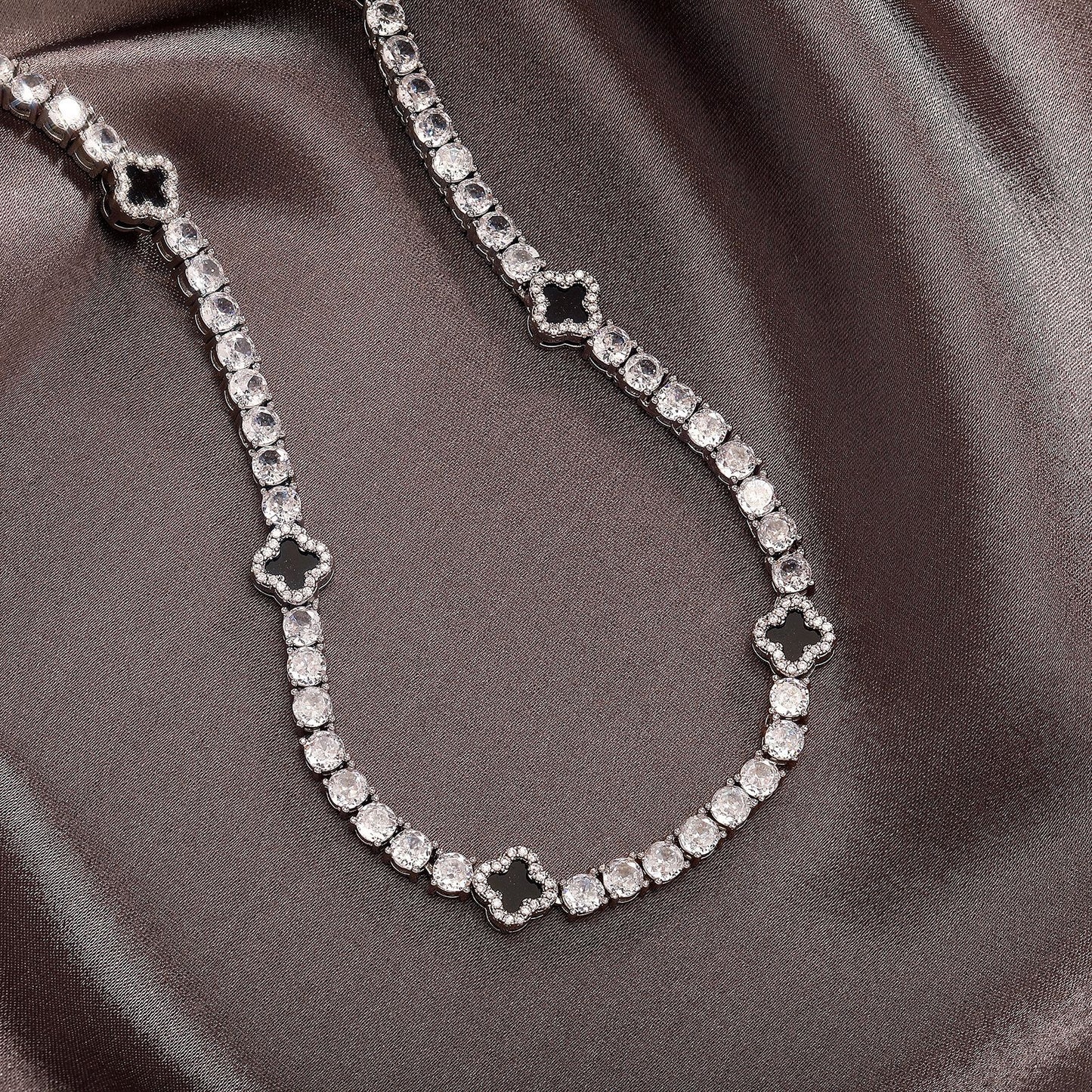 3MM 925S & VVS MOISSANITE FOUR LEAF NECKLACE TENNIS CHAIN IN WHITE GOLD-PLATED