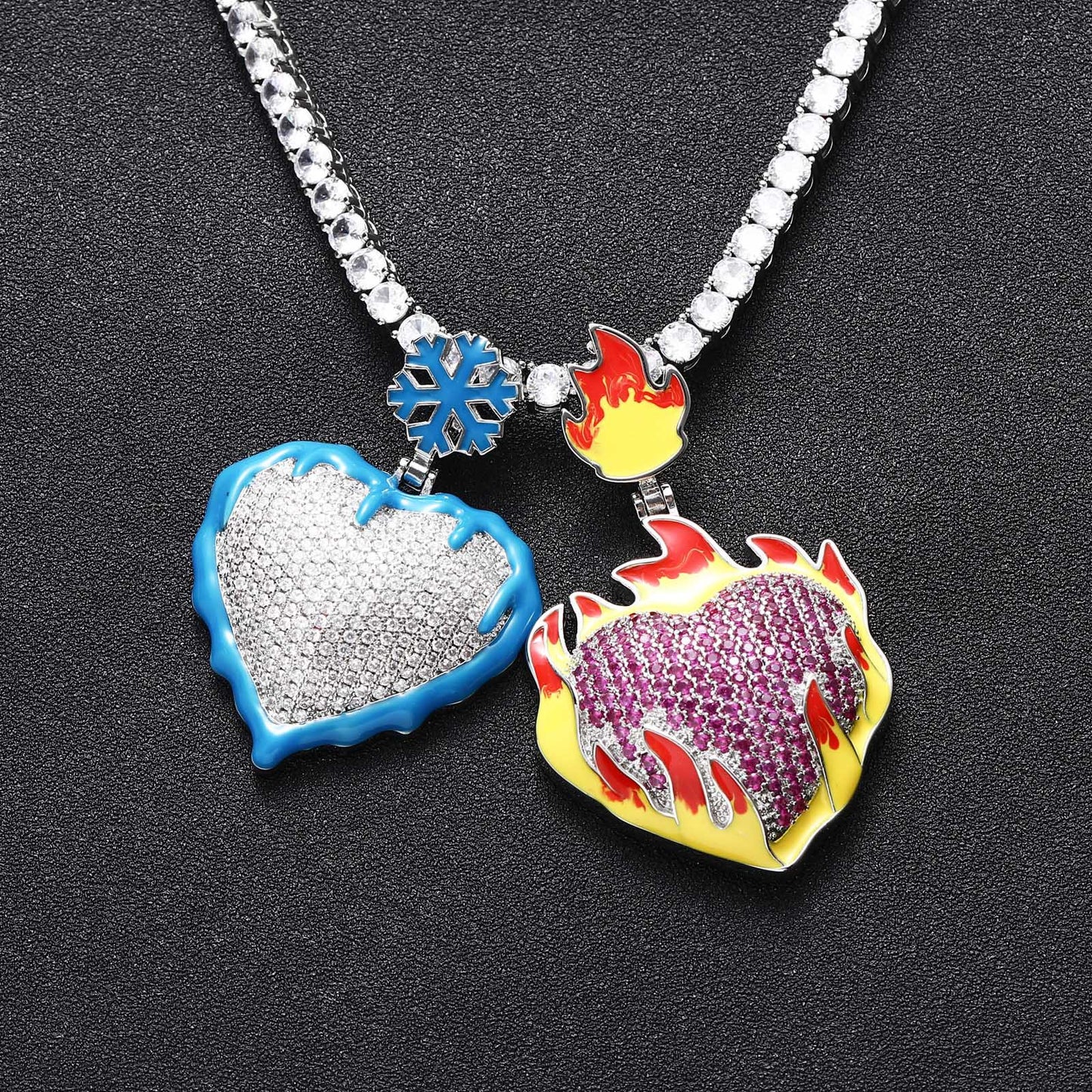 ICE WATER Luminous Ice&Fire Heart pendant zirconia copper