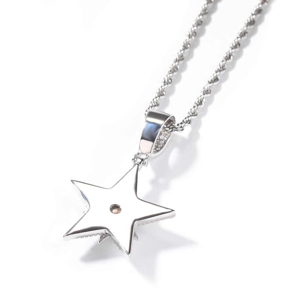 ICE WATER Hip Hop Five-pointed Star spinable Pendant Zircon