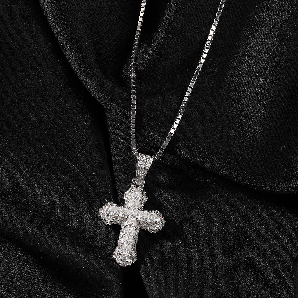 ICE WATER  All Over Zirconic Cross Pendant collarbone chain