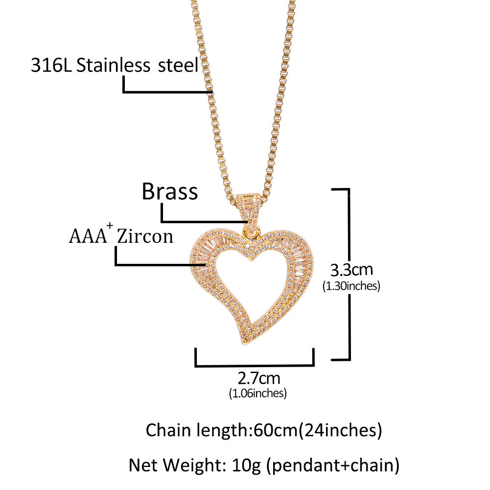 ICE WATER Curve Heart Baguette Cut Zirconia Necklace