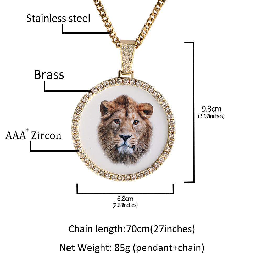 ICE WATER Personalized XL large Custom Memory Round Photo Pendant Necklace  zirconia picture pendant