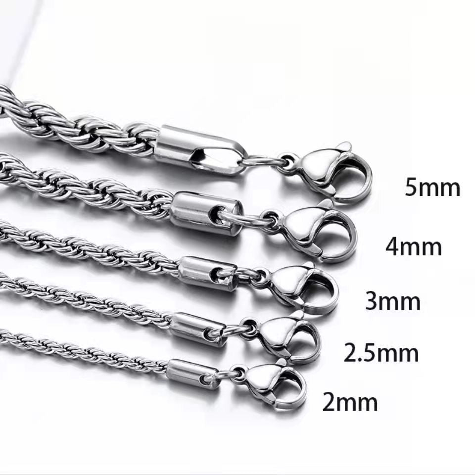 ICE WATER Rope Chain Stainless Steel Necklace for Men Women