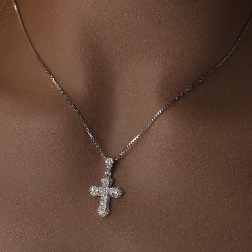 ICE WATER  All Over Zirconic Cross Pendant collarbone chain