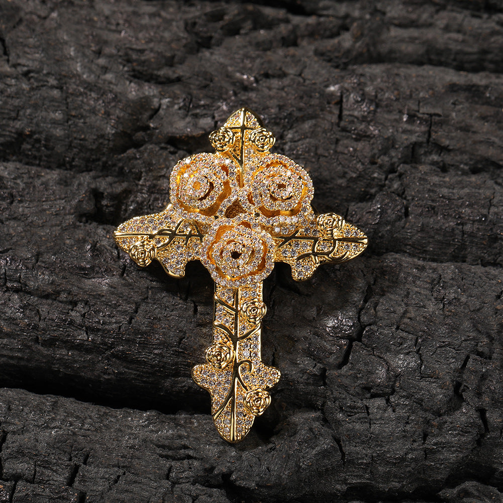 ICE WATER Hip-hop rose Cross zirconia Cuban Pendant