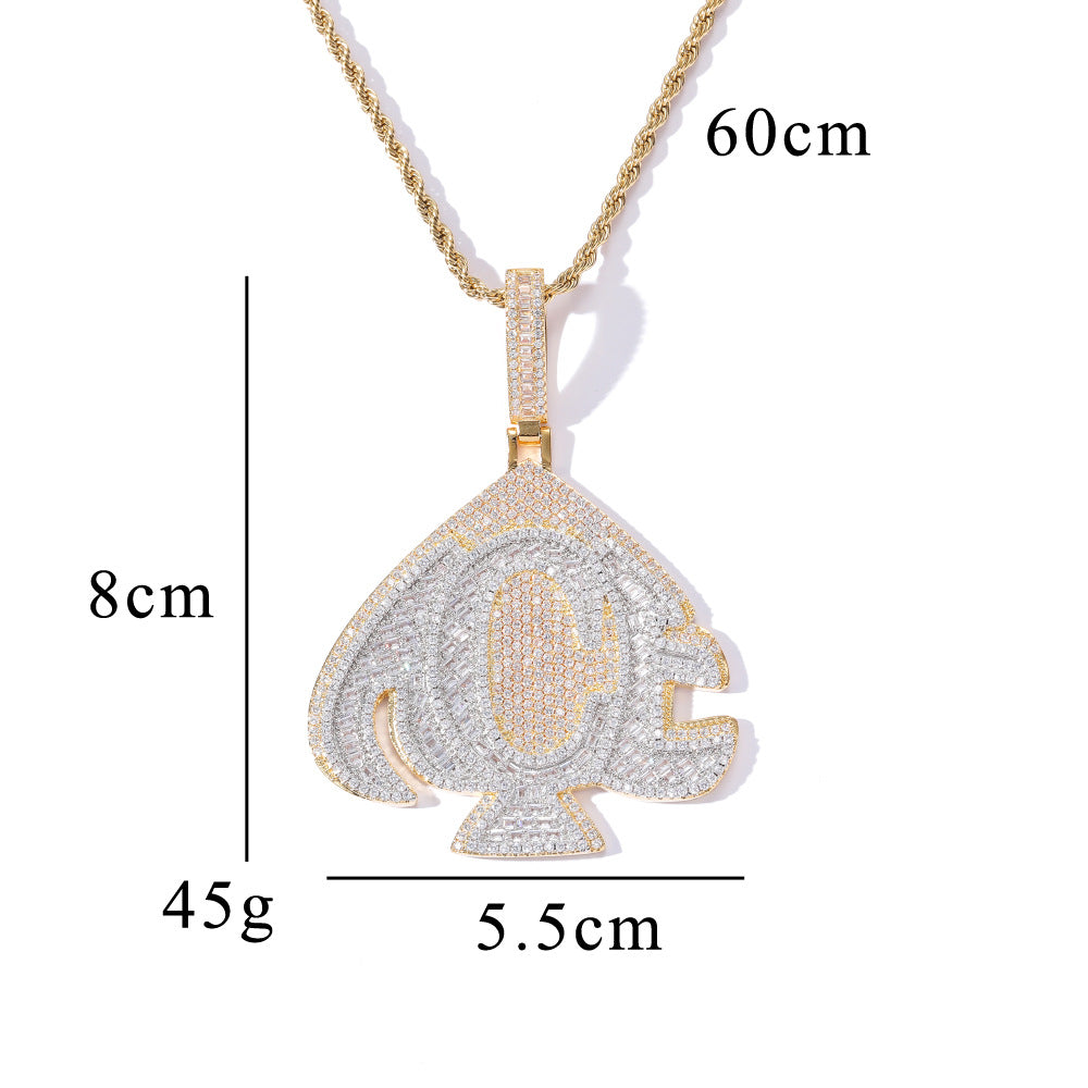 ICE WATER Hip Hop Ace Letter Peach Heart Shape zirconia Pendant