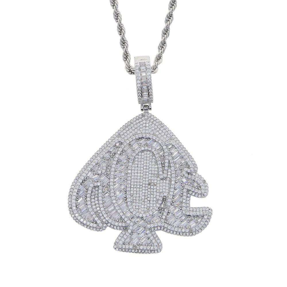 ICE WATER Hip Hop Ace Letter Peach Heart Shape zirconia Pendant