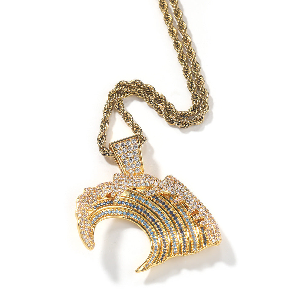 ICE WATER Hip Hop Zirconia Wave Shape Pendant Necklace