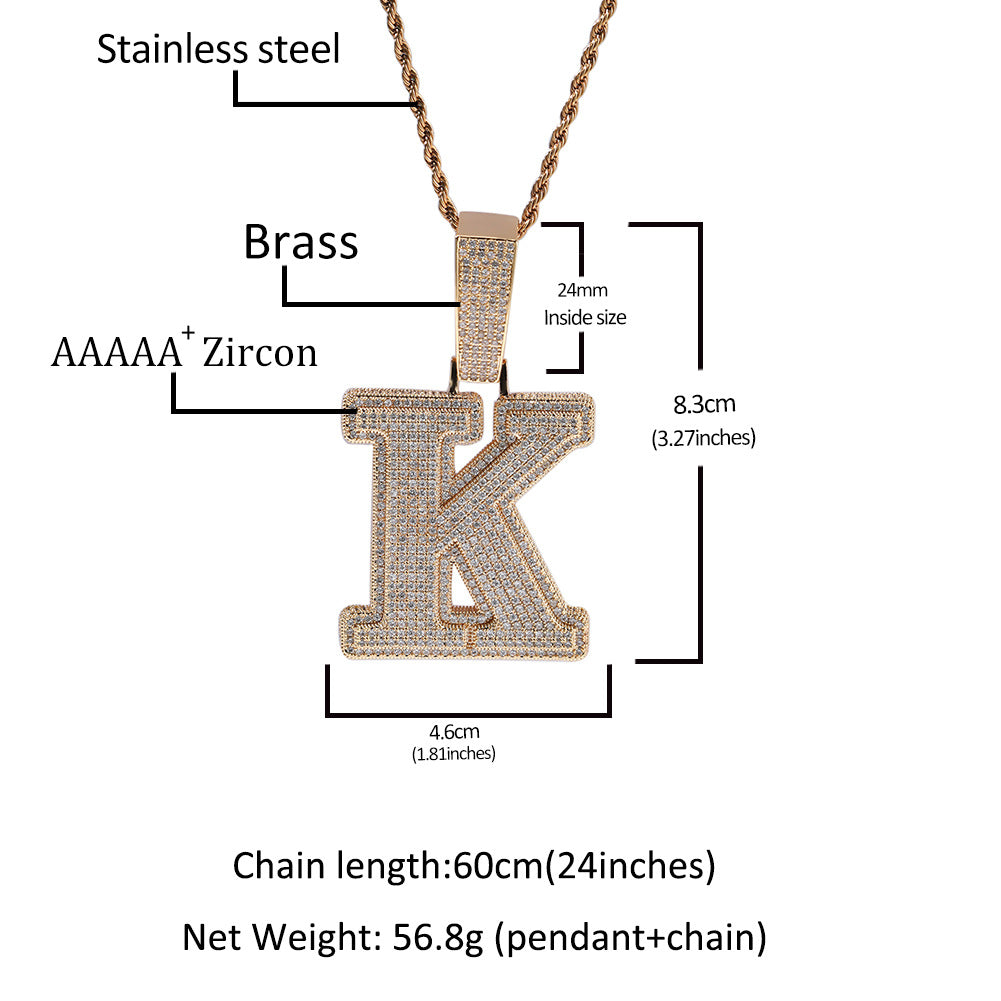 ICE WATER Large 26 English Letter zirconia Pendant