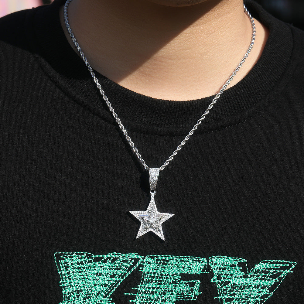 ICE WATER Hip Hop Five-pointed Star spinable Pendant Zircon