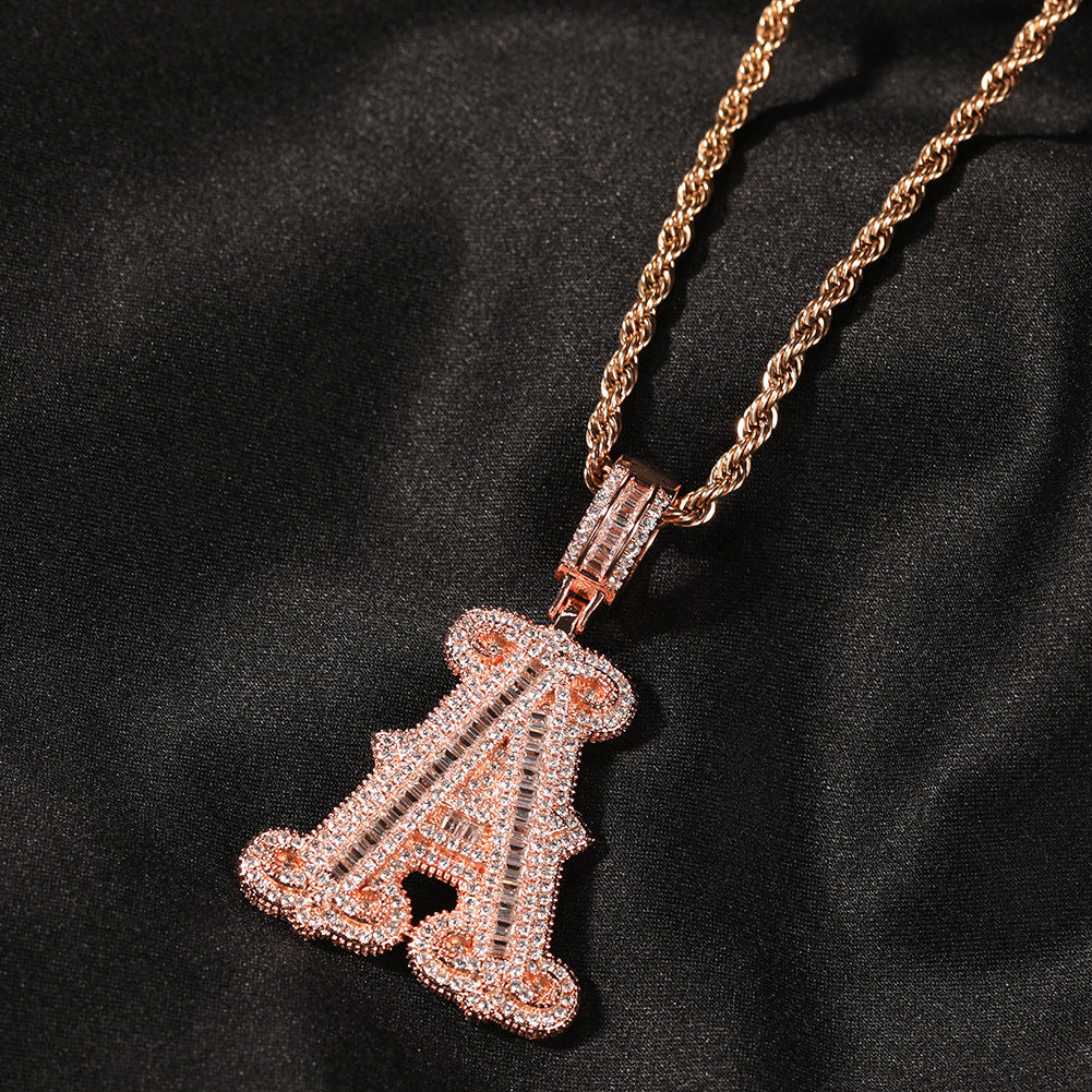 ICE WATER 26 English Letter Pendant Zircon