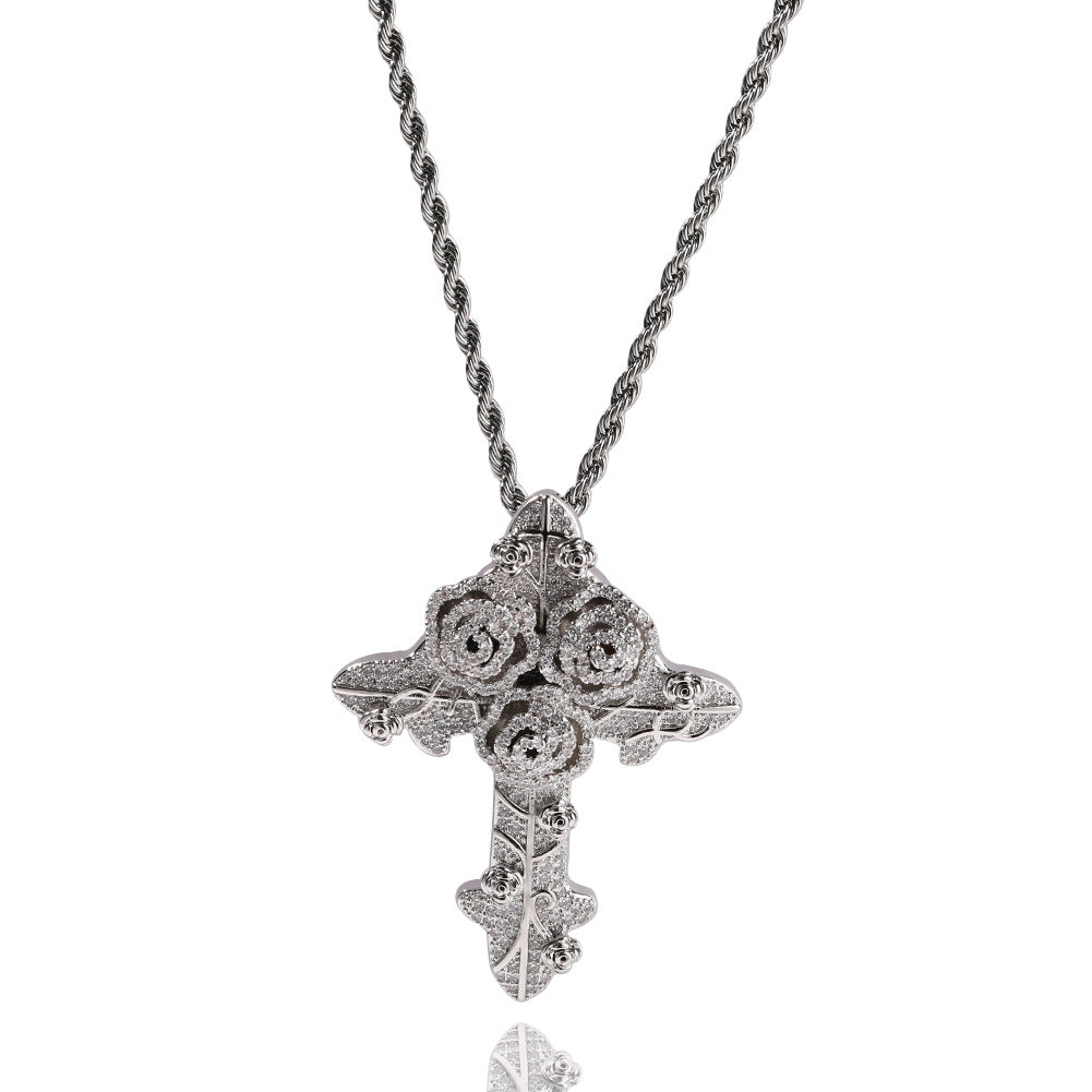 ICE WATER Hip-hop rose Cross zirconia Cuban Pendant