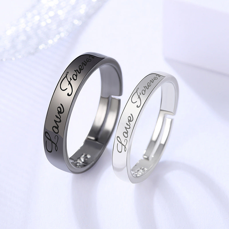 ICE WATER Fashion Letters "Love Forever" black and white opening couple's ring