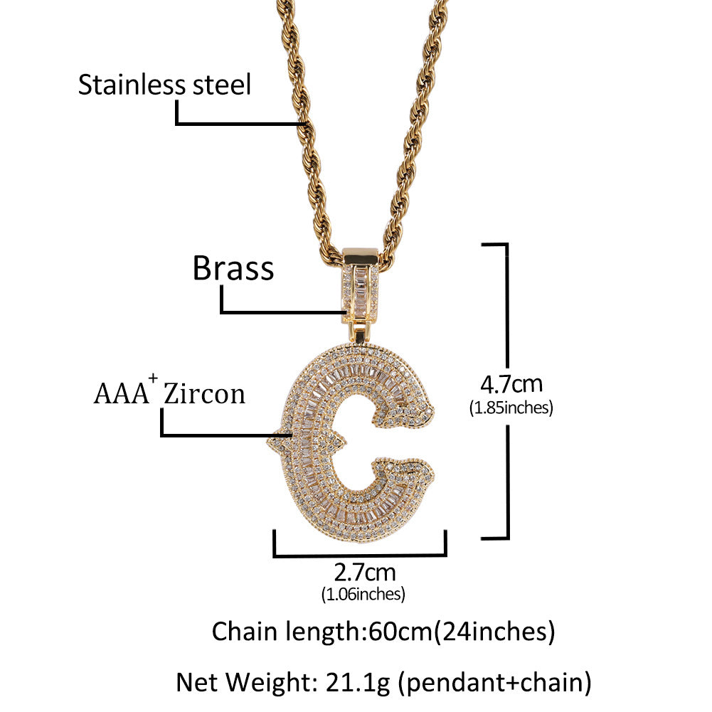 ICE WATER 26 English Letter Pendant Zircon