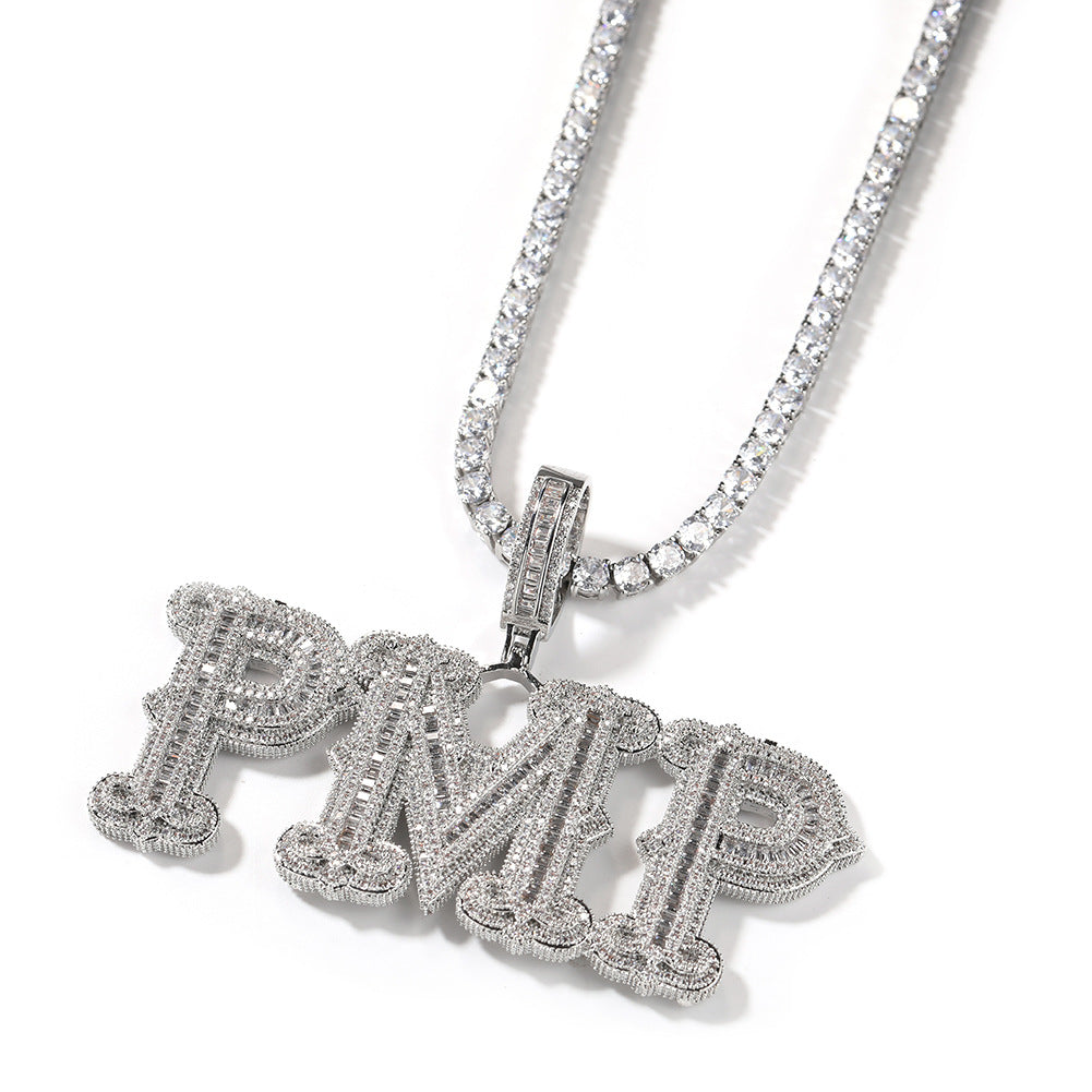 SMALL CUSTOM LETTERS PENDANT IN WHITE GOLD-PLATED