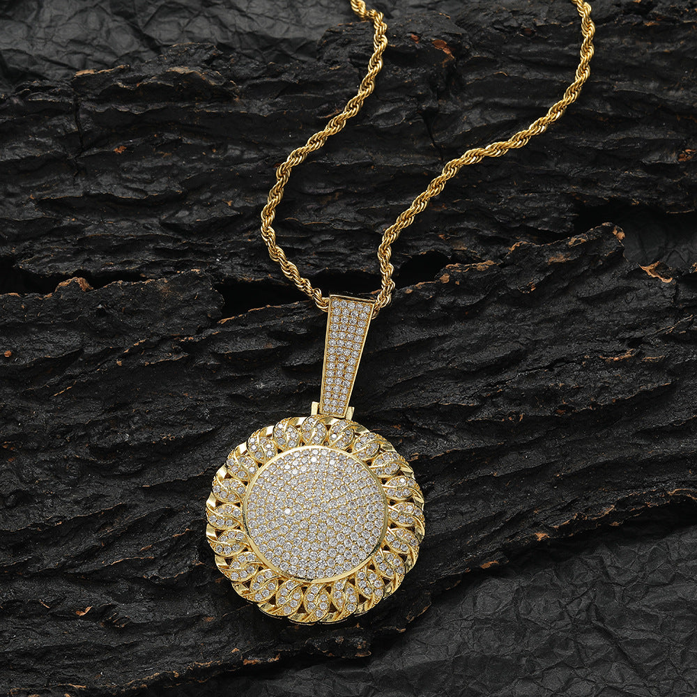 ICE WATER Large Round circle Pendant Copper Zirconia