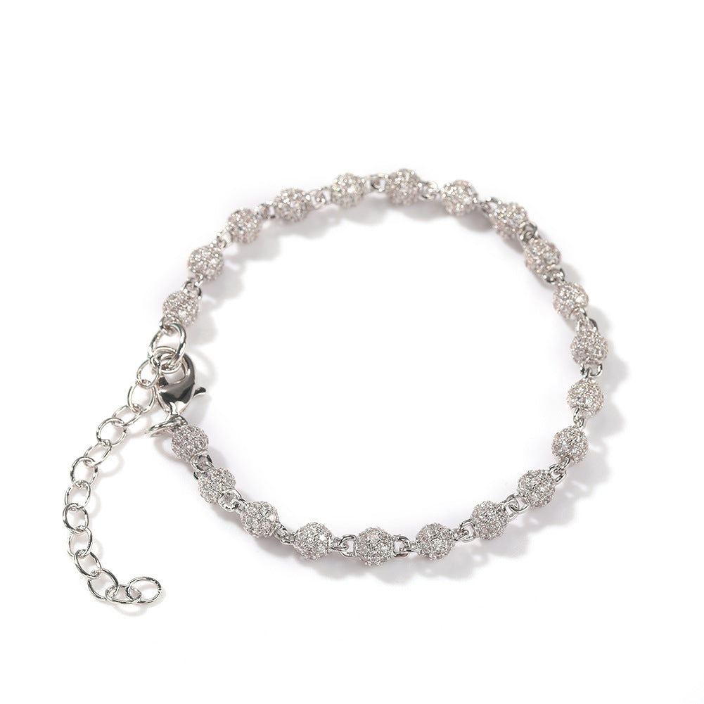 ICE WATER Round Beads Full Of Zircon Bracelet With Extension Chain