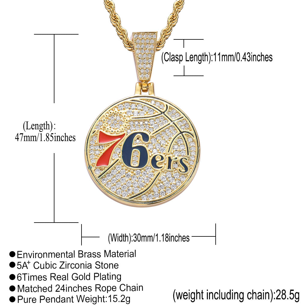 ICE WATER Philadelphia 76ers team pendant copper zirconia