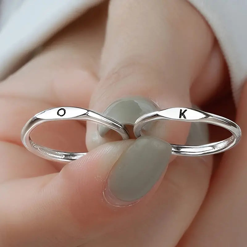 ICE WATER  Simple  Adjustable opening 26 English Letter Carved Ring