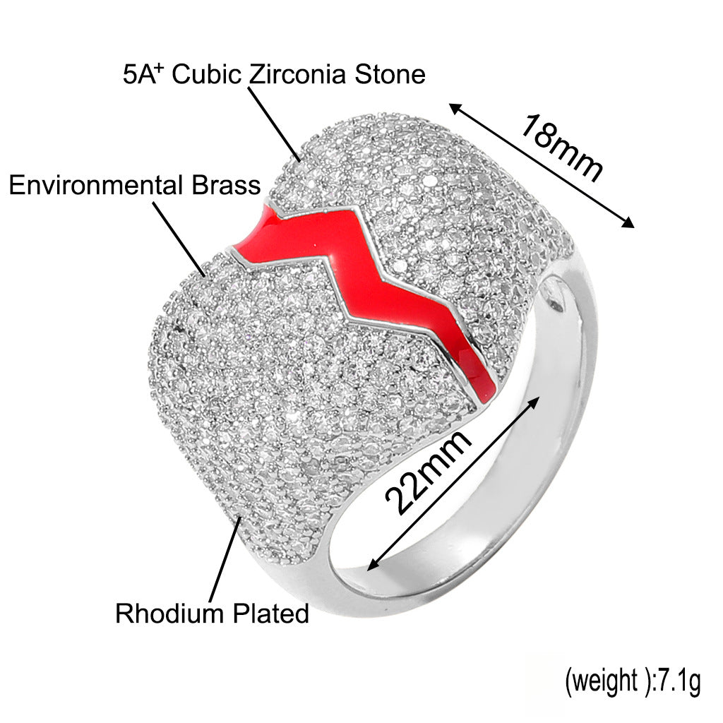 ICE WATER Broken Heart Shape Couple Hip Hop zirconia  ring