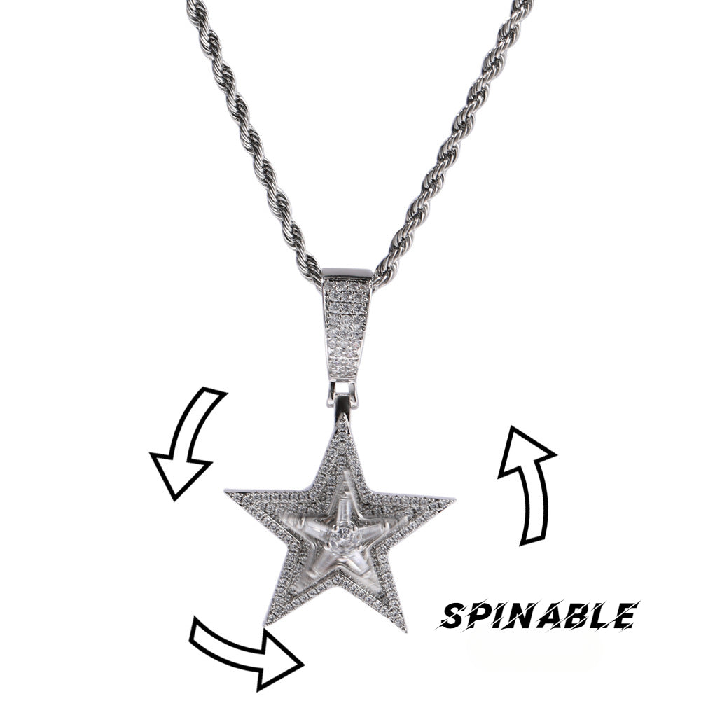 ICE WATER Hip Hop Five-pointed Star spinable Pendant Zircon