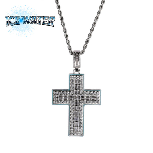 ICE WATER Cross Necklac Hip Hop Luminous zirconia Pendant